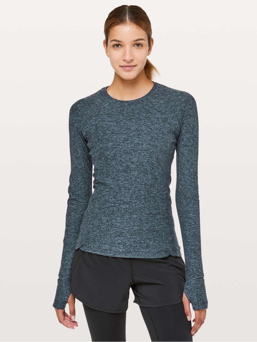 Lululemon Runderful Blue Black Heather Long Sleeve Crewneck Running Top Size 6